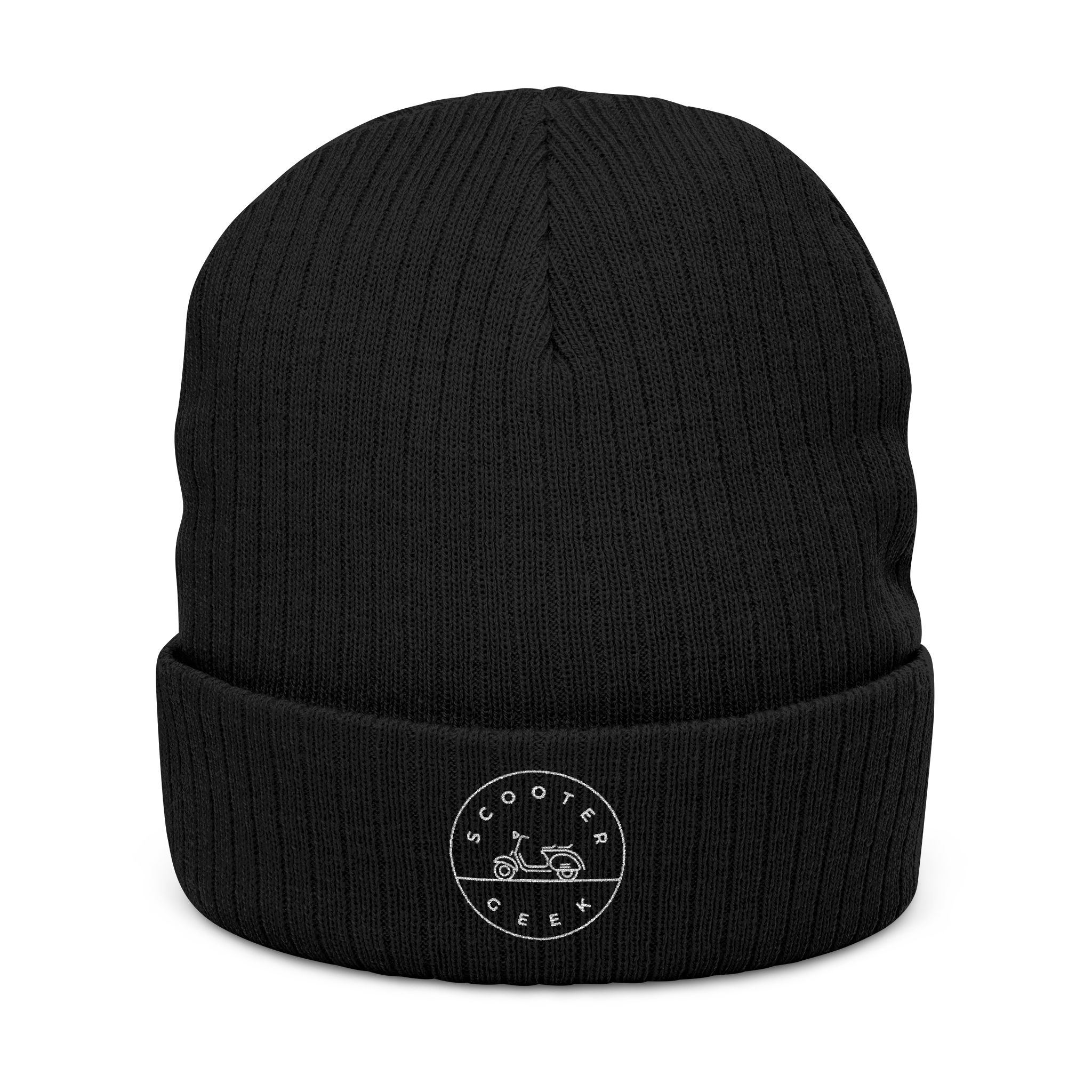Embroidered 'Coastal Vibes' Ribbed Knit Beanie — Cozy Black Winter Hat